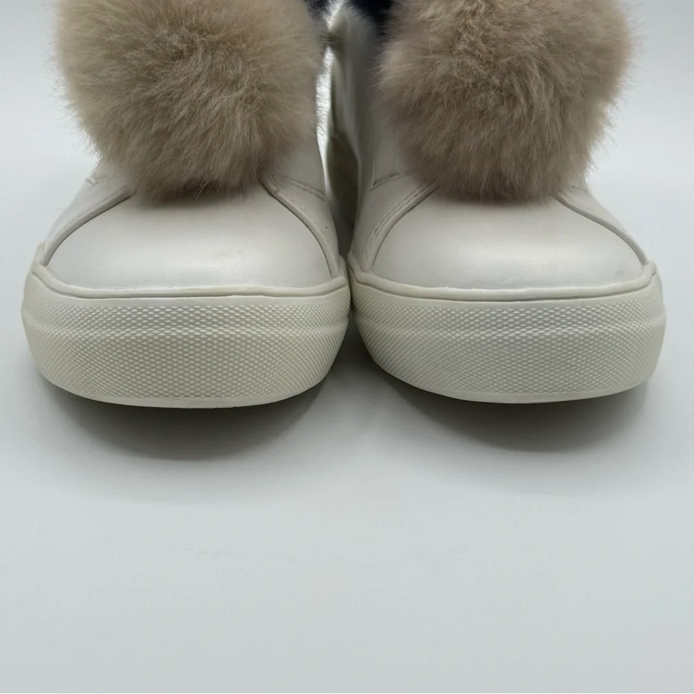 Mossimo Supply Co. Abbie Leather Slip On White Sneakers With Faux Fur Pompom - Picture 5 of 14